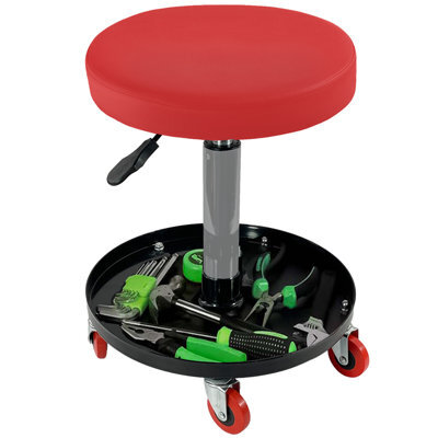 Crystals Red Pneumatic Creeper Seat Round Mechanic Stool For Car, Bike Workshop & Garage - image 1