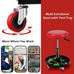 Crystals Red Pneumatic Creeper Seat Round Mechanic Stool For Car, Bike Workshop & Garage - thumbnail 5