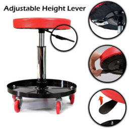 Crystals Red Pneumatic Creeper Seat Round Mechanic Stool For Car, Bike Workshop & Garage - thumbnail 2