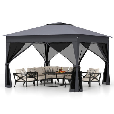 Gainoom 338 X 338 Cm Grey Pop Up Gazebo Foldable Canopy Tent Instant Outdoor Gazebo - image 1