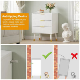 3 Drawer White Modern Fluted Chest Of Drawers 3 Deep Drawer Storage Cabinet With Gold Handles - thumbnail 6