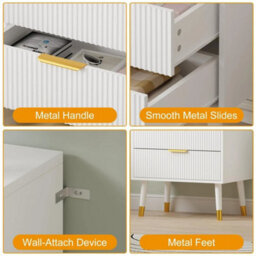 3 Drawer White Modern Fluted Chest Of Drawers 3 Deep Drawer Storage Cabinet With Gold Handles - thumbnail 4