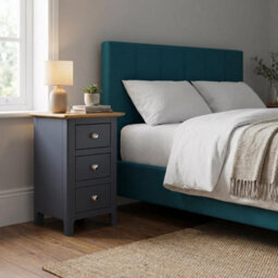 Fwstyle Pair Of 2 Ready Assembled Taberno 3 Drawer Bedside Table Chest Nightstands Graphite Blue (H) 58 (W) 34 (D) 35Cm - thumbnail 2