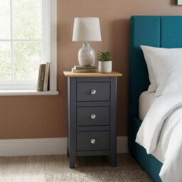 Fwstyle Pair Of 2 Ready Assembled Taberno 3 Drawer Bedside Table Chest Nightstands Graphite Blue (H) 58 (W) 34 (D) 35Cm