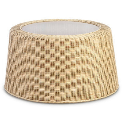 Desser Woven Round Natural Rattan Coffee Table With Glass Top - image 1