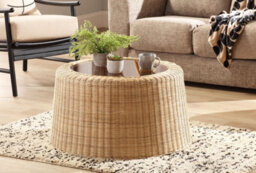 Desser Woven Round Natural Rattan Coffee Table With Glass Top - thumbnail 4