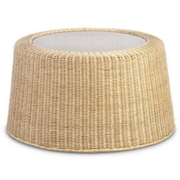 Desser Woven Round Natural Rattan Coffee Table With Glass Top