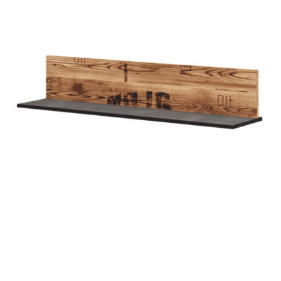 Arte Funky Fargo Hanging Shelf With Concrete-Like Ledge And Oak Backboard In Raw Steel & Canyon Alpine Spruce W1100mm X H260mm X D220mm - image 1
