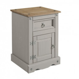 Mercers Furniture Corona Grey Wax Medium Pot Cupboard Bedside 1 Door 1 Drawer Cabinet Table Solid Wood Pine Wooden Mexican Styling - thumbnail 1