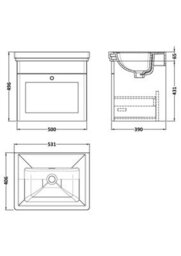 Balterley Swynnerton Traditional 1 Drawer Wall Hung Vanity Unit With Basin, Satin Grey, 500mm - thumbnail 2