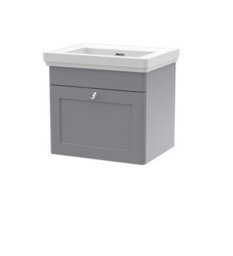 Balterley Swynnerton Traditional 1 Drawer Wall Hung Vanity Unit With Basin, Satin Grey, 500mm - thumbnail 1