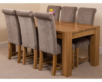 That's Furniture Kuba 180 X 90 Cm Chunky Oak Dining Table And 6 Chairs Dining Set With Washington Grey Fabric Chairs - image 1
