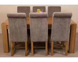 That's Furniture Kuba 180 X 90 Cm Chunky Oak Dining Table And 6 Chairs Dining Set With Washington Grey Fabric Chairs - thumbnail 2