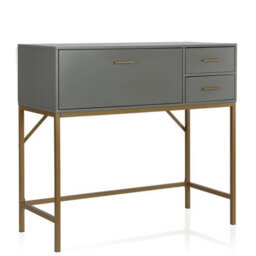 Gr8 Home Cosmoliving Wooden Grey Lennon Console Bar Table Desk Unit With Storage Drawers - thumbnail 2