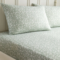 Dreams & Drapes Tess Easy Care Ditsy Floral Leaf Print Green Fitted Sheet - thumbnail 1