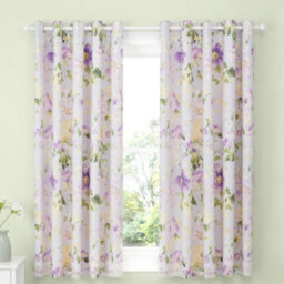 Dreams & Drapes Florette Hand Painted Floral Print Light Filtering Lilac Eyelet Curtains - thumbnail 1