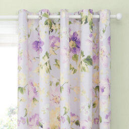 Dreams & Drapes Florette Hand Painted Floral Print Light Filtering Lilac Eyelet Curtains - thumbnail 2