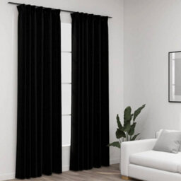 Berkfield Linen-Look Blackout Curtains With Hooks 2 Pcs Black 140X225 Cm