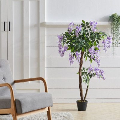 Living And Home Artificial Plant Fake Wisteria Flower Tree Indoor Outdoor Decorative Plant In Black Pot 120 Cm - image 1