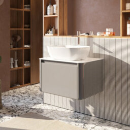 Plum&clay Mayfair Gloss Light Grey Wall Hung Bathroom Vanity Unit With White Marble Countertop (W)650mm (H)406mm - thumbnail 2
