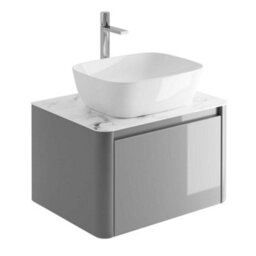 Plum&clay Mayfair Gloss Light Grey Wall Hung Bathroom Vanity Unit With White Marble Countertop (W)650mm (H)406mm - thumbnail 3
