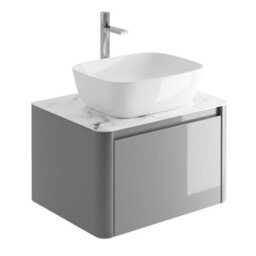 Plum&clay Mayfair Gloss Light Grey Wall Hung Bathroom Vanity Unit With White Marble Countertop (W)650mm (H)406mm