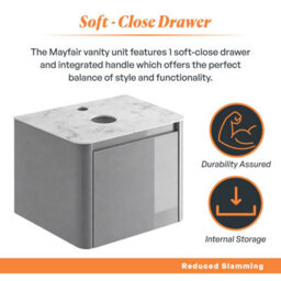Plum&clay Mayfair Gloss Light Grey Wall Hung Bathroom Vanity Unit With White Marble Countertop (W)650mm (H)406mm - thumbnail 4