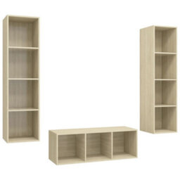 Berkfield 3 Piece Tv Cabinet Set Sonoma Oak Engineered Wood - thumbnail 2