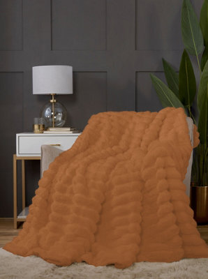 Rapport Home Chunky Ribbed Fur Polyester Soft Plush Cuddly Cozy Blanket Throw Orange - image 1