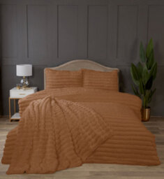 Rapport Home Chunky Ribbed Fur Polyester Soft Plush Cuddly Cozy Blanket Throw Orange - thumbnail 2