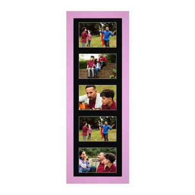 AK Frames 26X8 Pastel Pink Sleek Multi Photo Frame With Black Mount - Holds 5 Apertures (5X) 6X4 Photos - image 1