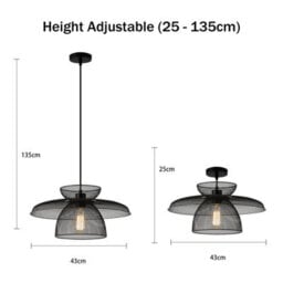 Harper Living Black Pendant Ceiling Light With Metal Mesh Shade, Pendant Light For Kitchen Hallway Living Room Dining Room - thumbnail 7