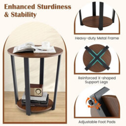 Round End Table 2-Tier Accent Side Table W Open Shelf Walnut - thumbnail 3