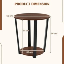 Round End Table 2-Tier Accent Side Table W Open Shelf Walnut - thumbnail 2