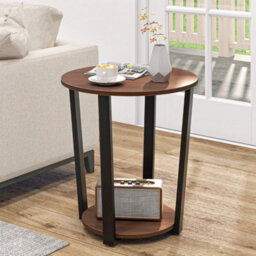 Round End Table 2-Tier Accent Side Table W Open Shelf Walnut - thumbnail 1