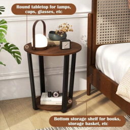 Round End Table 2-Tier Accent Side Table W Open Shelf Walnut - thumbnail 5