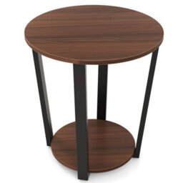 Round End Table 2-Tier Accent Side Table W Open Shelf Walnut - thumbnail 4