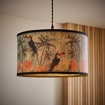Valuelights Daintree Medium Pastel Jungle Bamboo Drum Ceiling Lamp Shade And Bulb (D)35Cm - image 1