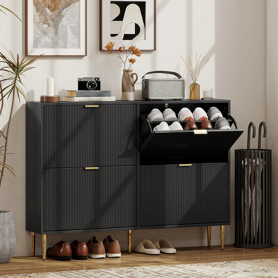 Black-4 Drawers Narrow Shoe Cabinet With Drawers And Adjustable Shelves - image 1