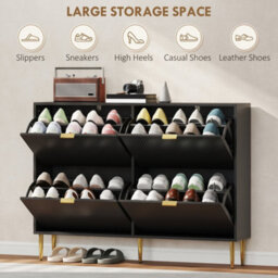 Black-4 Drawers Narrow Shoe Cabinet With Drawers And Adjustable Shelves - thumbnail 4