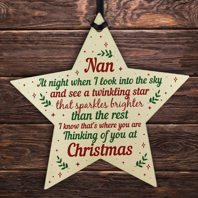 Red Ocean Wood Memory Star Christmas Tree Decoration Bauble Nan Memorial - image 1