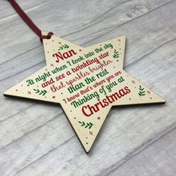 Red Ocean Wood Memory Star Christmas Tree Decoration Bauble Nan Memorial - thumbnail 3