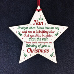 Red Ocean Wood Memory Star Christmas Tree Decoration Bauble Nan Memorial - thumbnail 2