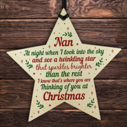 Red Ocean Wood Memory Star Christmas Tree Decoration Bauble Nan Memorial - thumbnail 1