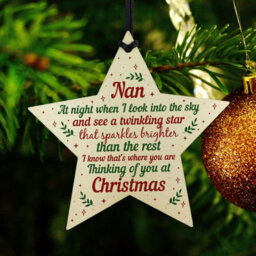 Red Ocean Wood Memory Star Christmas Tree Decoration Bauble Nan Memorial - thumbnail 6