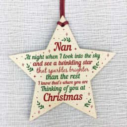 Red Ocean Wood Memory Star Christmas Tree Decoration Bauble Nan Memorial - thumbnail 5
