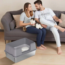 London Boutique 50X35X28Cm Stainless Steel Cat Litter Tray, Semi Enclosed High Sided Metal Cat Toilet, Removable Lid, Grey - thumbnail 7