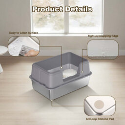 London Boutique 50X35X28Cm Stainless Steel Cat Litter Tray, Semi Enclosed High Sided Metal Cat Toilet, Removable Lid, Grey - thumbnail 3