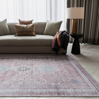 Kaya Esfir Ky09 Red Traditional Persian Floral Bordered Easy To Clean Rug For Bedroom Living & Dining Room-160Cm X 230Cm - image 1