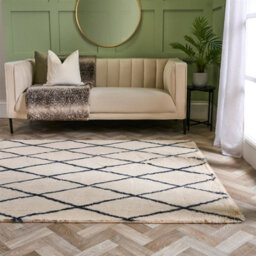 Ohs Diamond Check Fluffy Rug Floor Carpet Hallway Runner, Mono - 160Cm X 230Cm - thumbnail 1